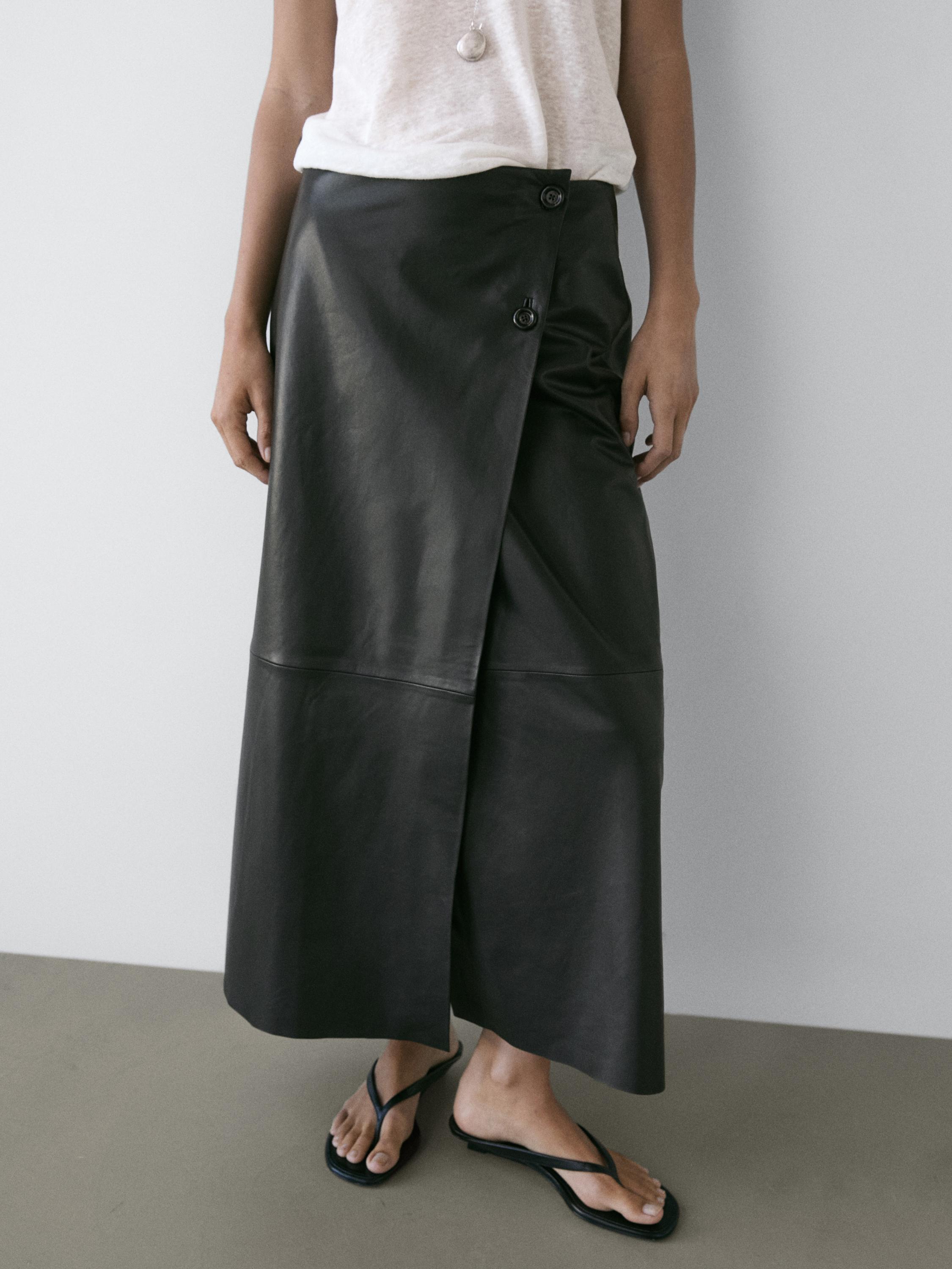 Nappa leather midi skirt with seams